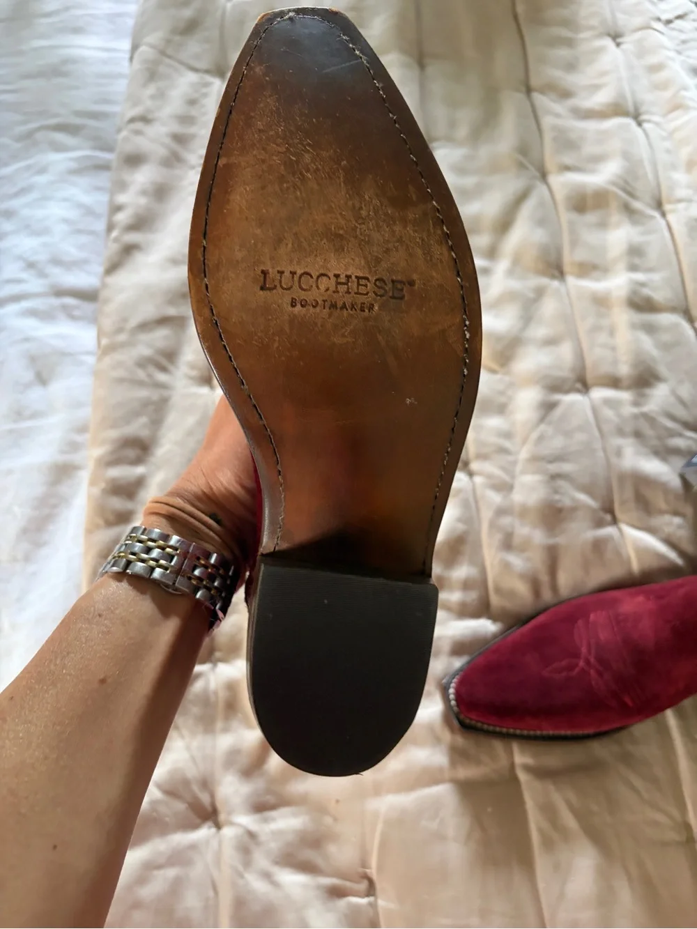 Lucchese Elena Wine Suede Western Ankle Boots